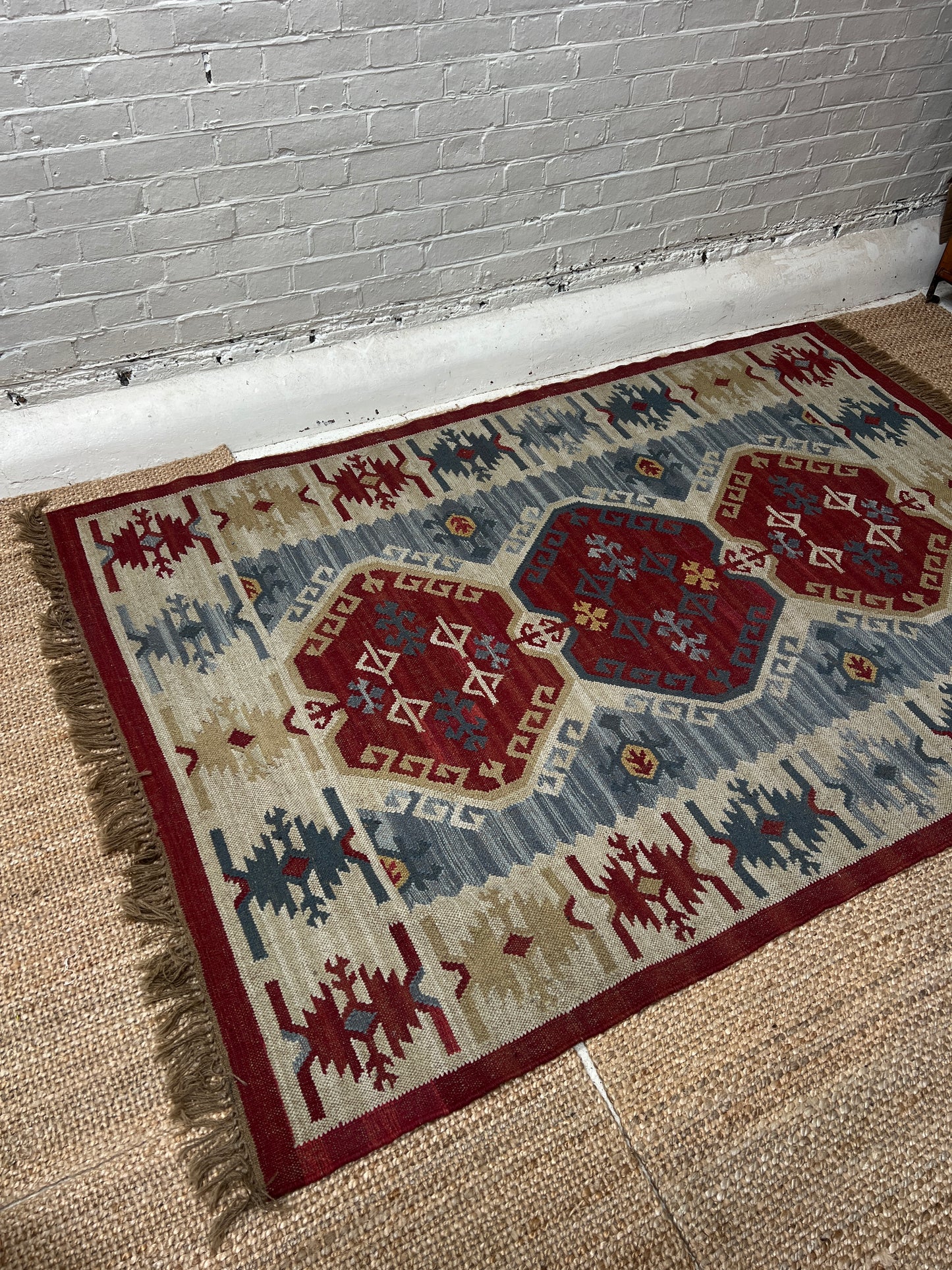 LARGE RED & BLUE VINTAGE RUG