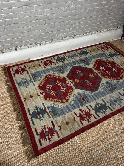 LARGE RED & BLUE VINTAGE RUG