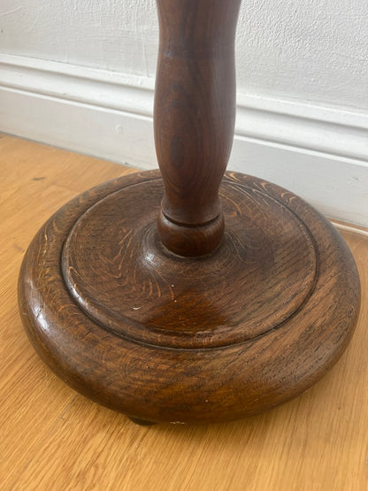 Vintage tall wooden bobbin floor lamp with pleated shade