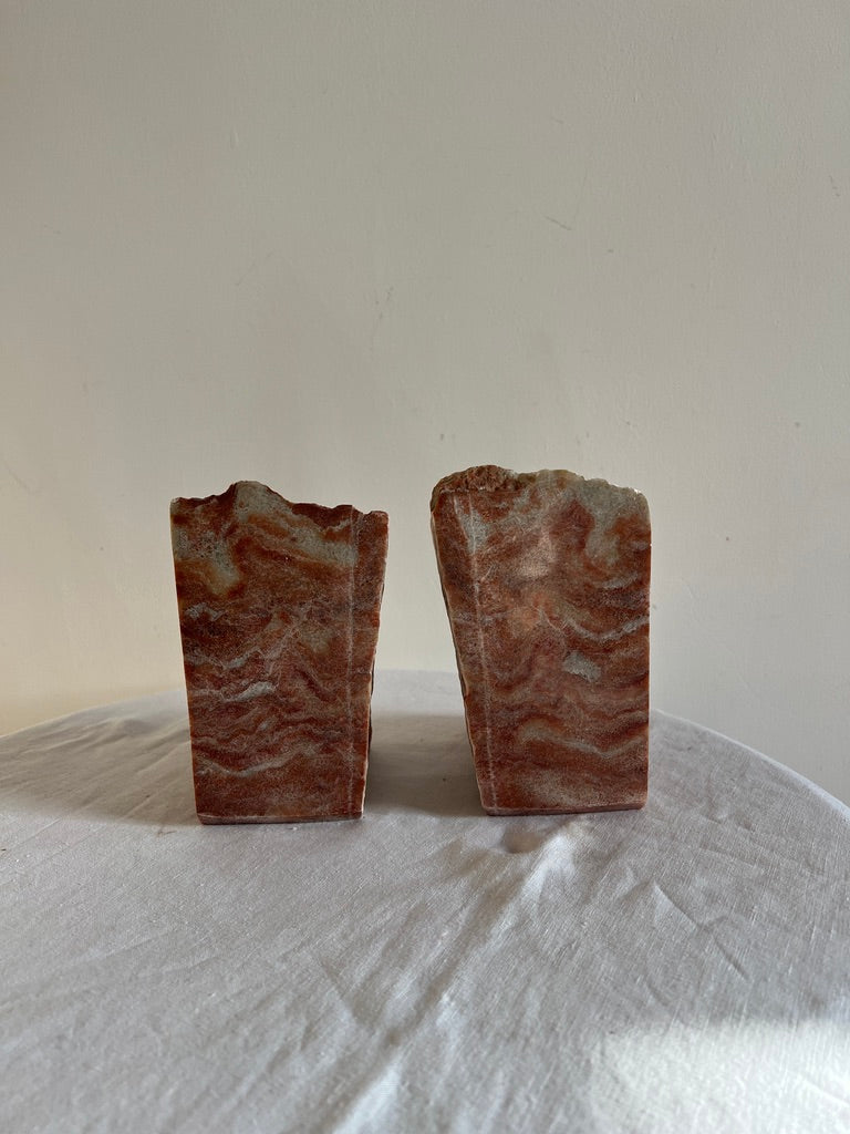 PAIR OF PINK STONE BOOK ENDS
