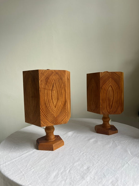 Pair of pine matching bedside table lamps