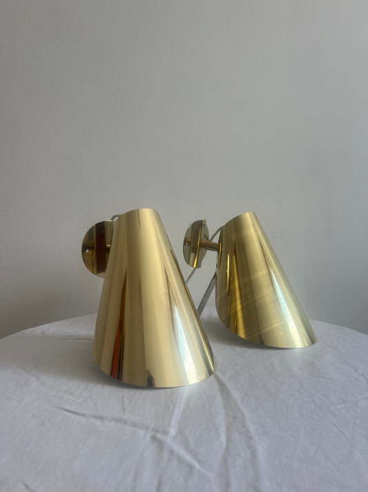 PAIR OF VINTAGE IKEA BRASS CONE WALL LIGHTS