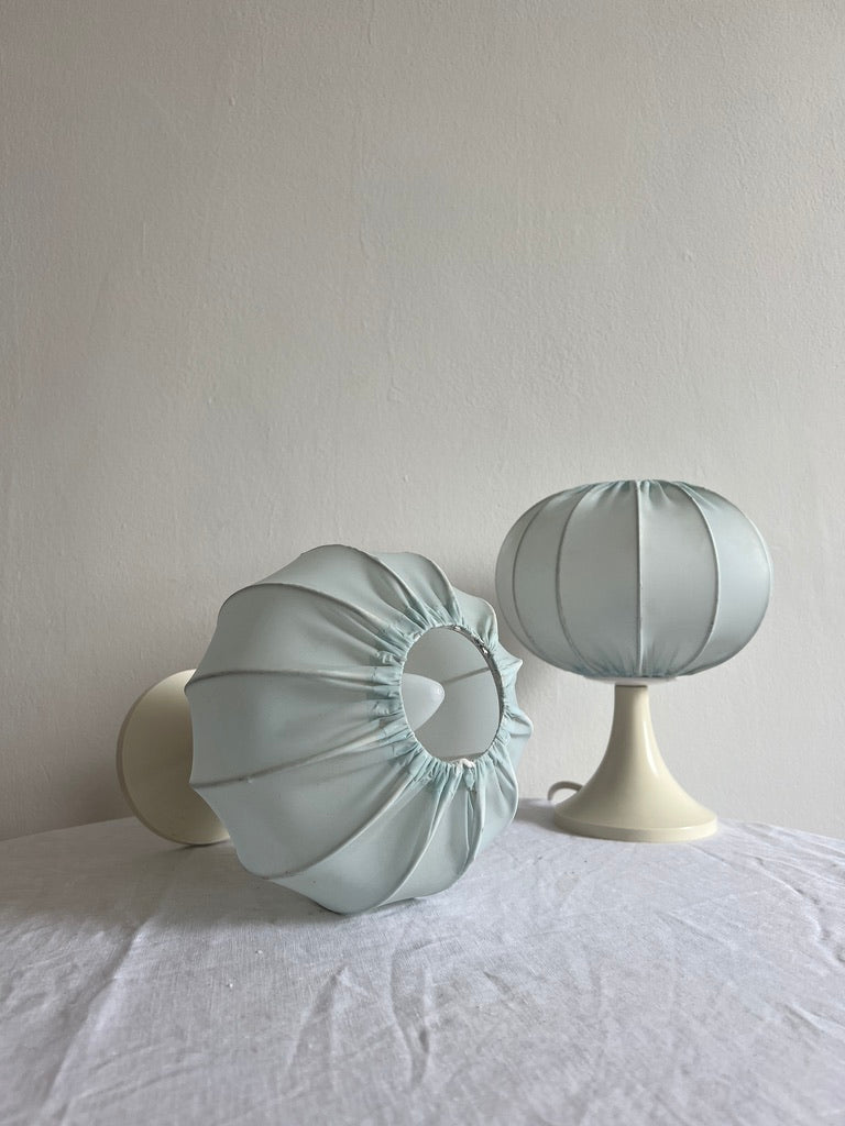 Pair of baby blue cocoon bedside lights