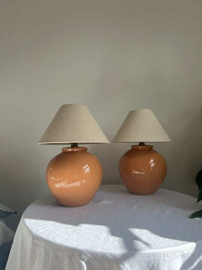 Pair of peach cermanic lamps