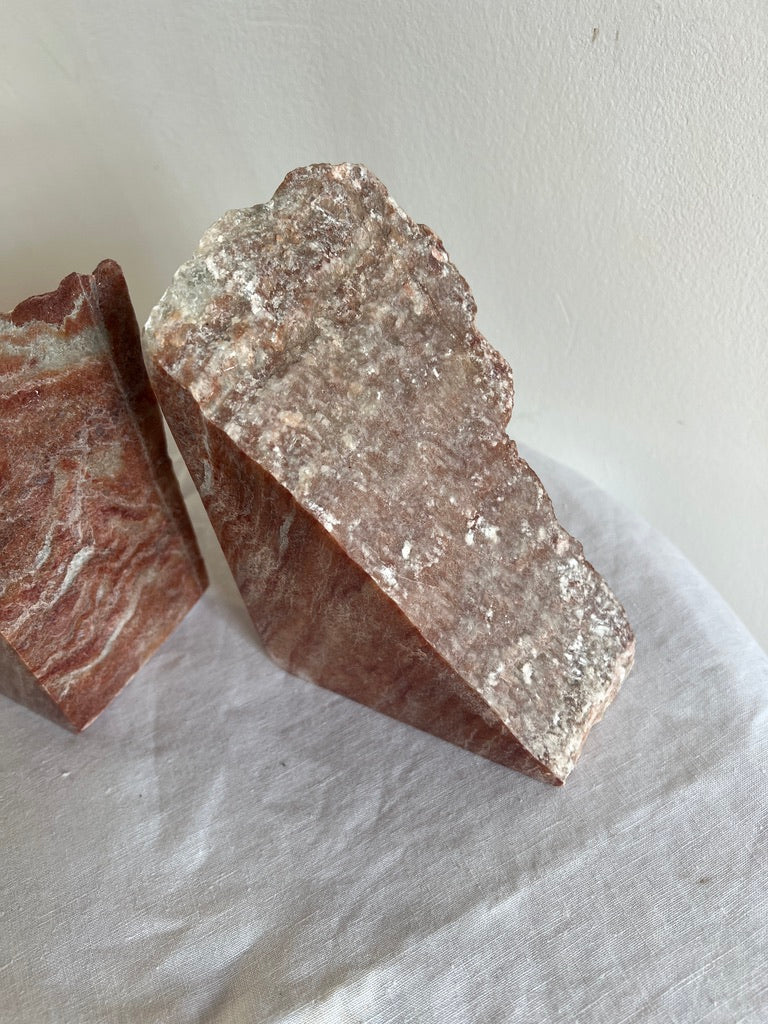 PAIR OF PINK STONE BOOK ENDS