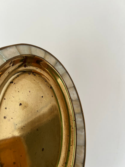 SMALL BRASS TRAY WITH MOTHER OF PEARL BORDER