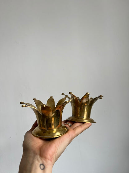 Swedish brass crown candle holders
