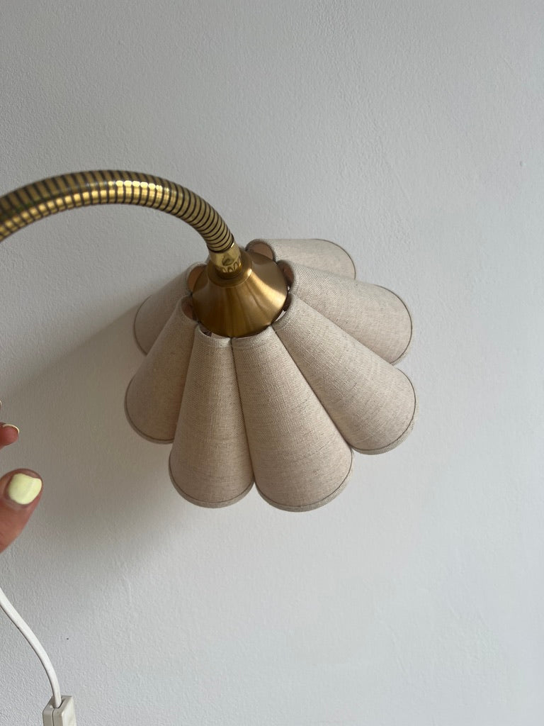 Swedish brass wall light with scallop shade