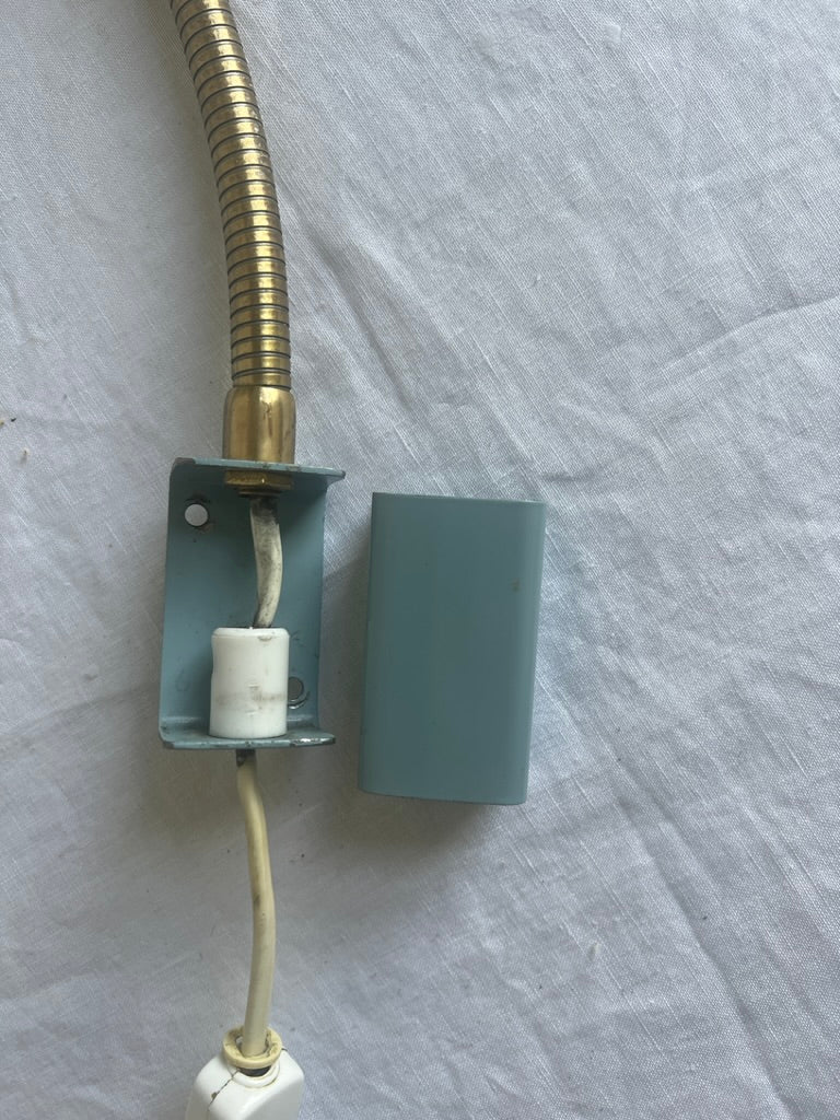 Pair of 50s baby blue brass and metal shades wall lights