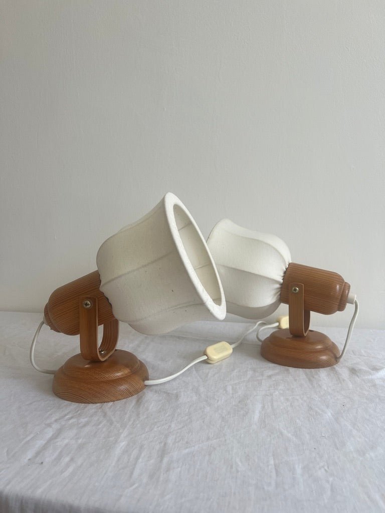 Pair of Swedish cocoon shade pine wall lights