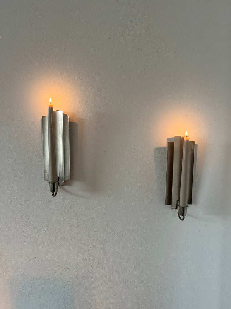 PAIR OF SILVER ENGRAVED SCONCES