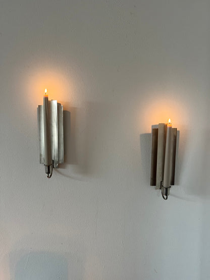 PAIR OF SILVER ENGRAVED SCONCES