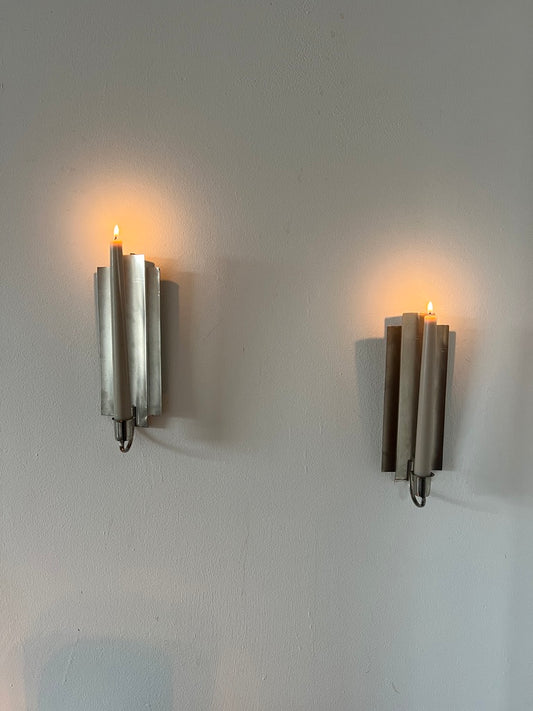 PAIR OF SILVER ENGRAVED SCONCES