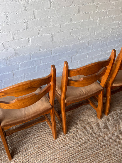 SET OF SIZE OAK & BROWN VELVET DINING CHAIRS