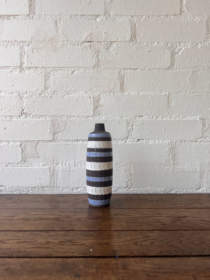SMALL GERMAN STRIPE BLUE & BROWN VASE