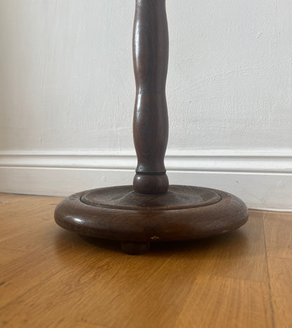 Vintage tall wooden bobbin floor lamp with pleated shade