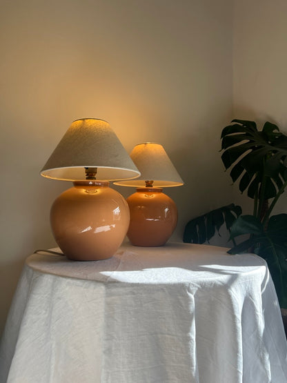 Pair of peach cermanic lamps