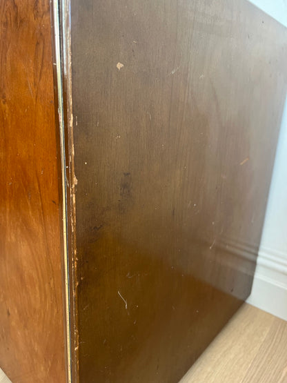 SMALL WALNUT VENEER RECORD CABINET WITH BRASS DETAILS