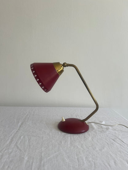 SWEDISH RED & BRASS DESK LAMP