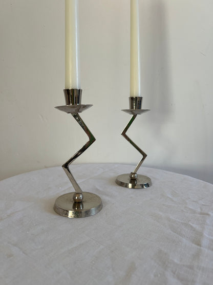 SMALL CHROME ZIG ZAG CANDLE HOLDERS