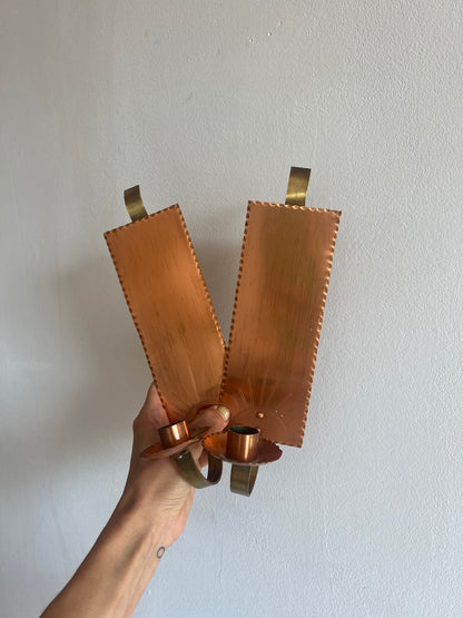 PAIR OF COPPER SUN WALL SCONCES