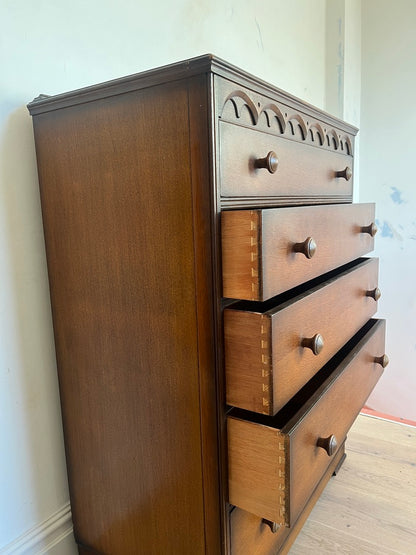 SCALLOPED WOOD TALLBOY CHEST OF DRAWERS
