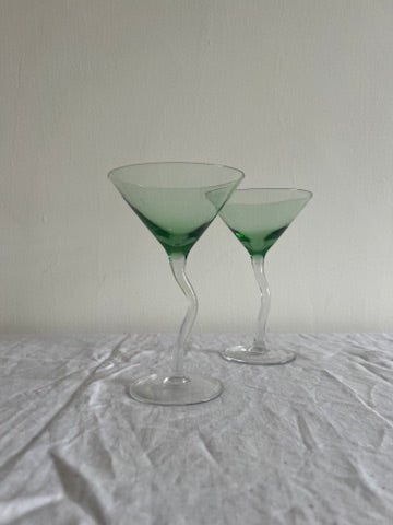 PAIR OF GREEN ZIG ZAG MARTINI GLASSES
