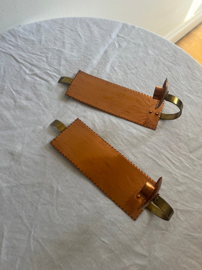 PAIR OF COPPER SUN WALL SCONCES