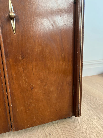SMALL WALNUT VENEER RECORD CABINET WITH BRASS DETAILS