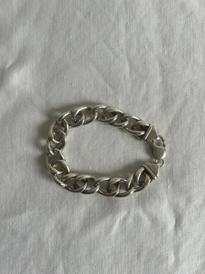 UNISEX ITALIAN SILVER HOLLOW CHUNKY CURB BRACELET