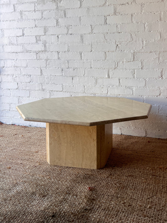 FRENCH OCTAGONAL CREAM TRAVERTINE TABLE