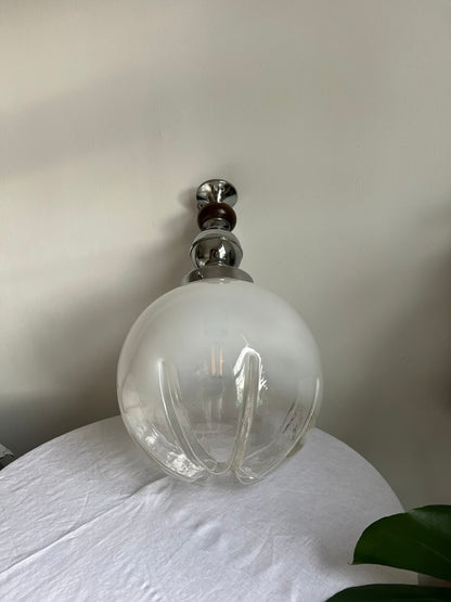 Large Danish ceiling pendant with silver and teak detail