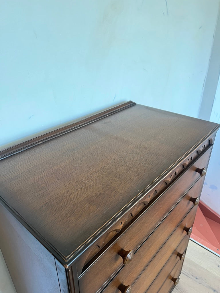 SCALLOPED WOOD TALLBOY CHEST OF DRAWERS