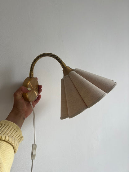 Swedish brass wall light with scallop shade