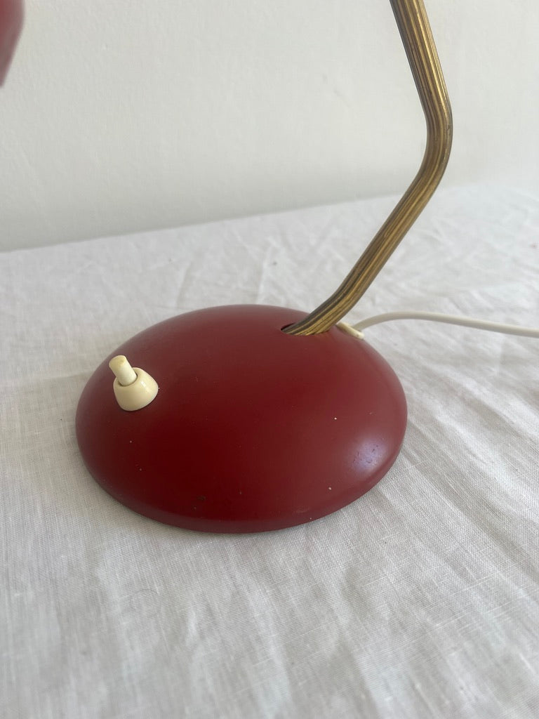 SWEDISH RED & BRASS DESK LAMP
