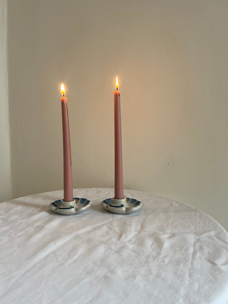 PAIR OF SWEDISH SHELL CANDLE HOLDERS