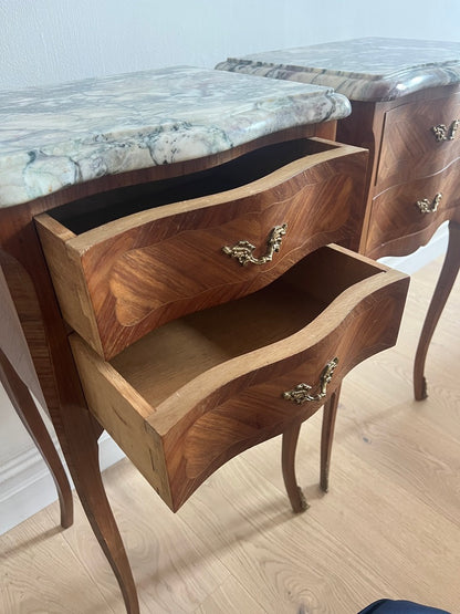 PAIR OF FRENCH MARBLE BEDSIDE TABLES