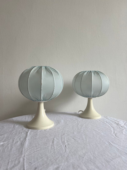Pair of baby blue cocoon bedside lights