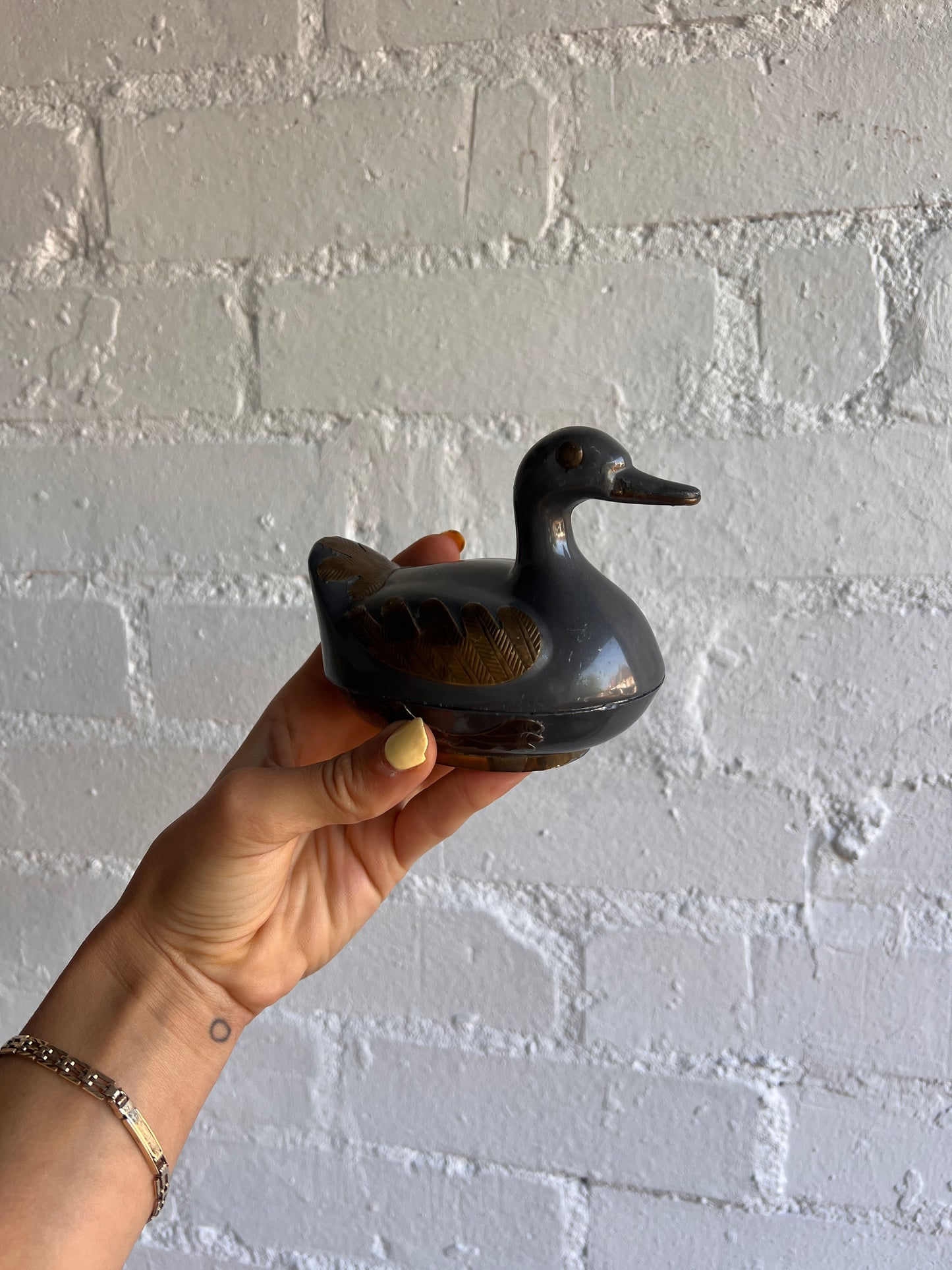 PEWTER FRENCH DUCK TRINKET BOX