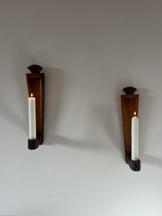 PAIR OF SLIM WOODEN SCONCES