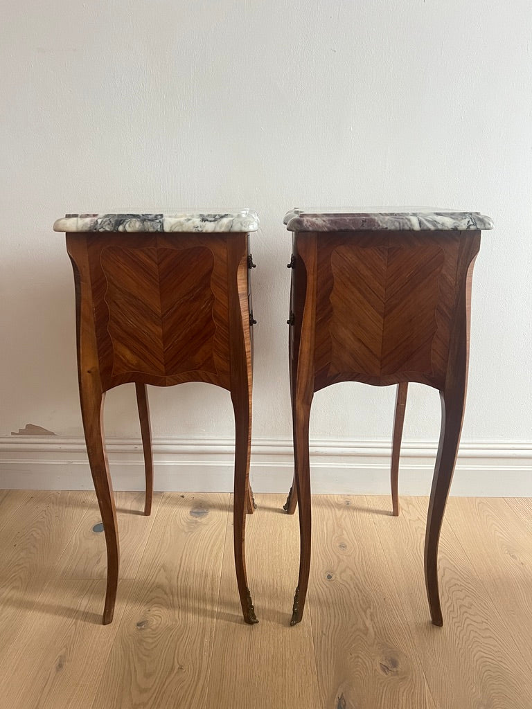 PAIR OF FRENCH MARBLE BEDSIDE TABLES