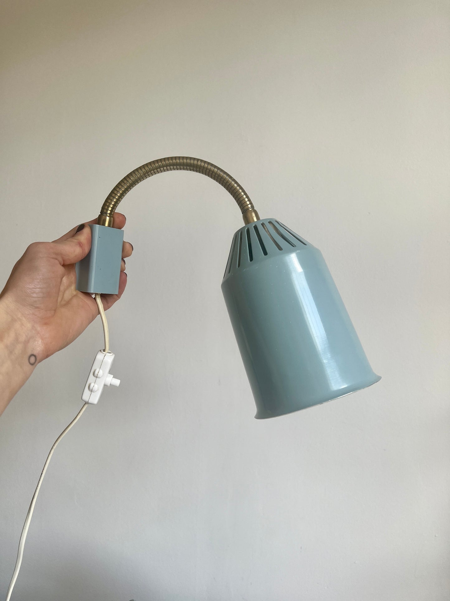 Pair of 50s baby blue brass and metal shades wall lights