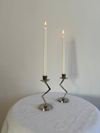 SMALL CHROME ZIG ZAG CANDLE HOLDERS