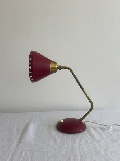 SWEDISH RED & BRASS DESK LAMP
