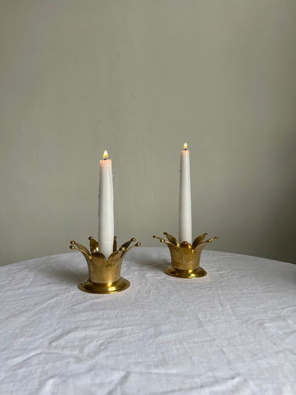 Swedish brass crown candle holders