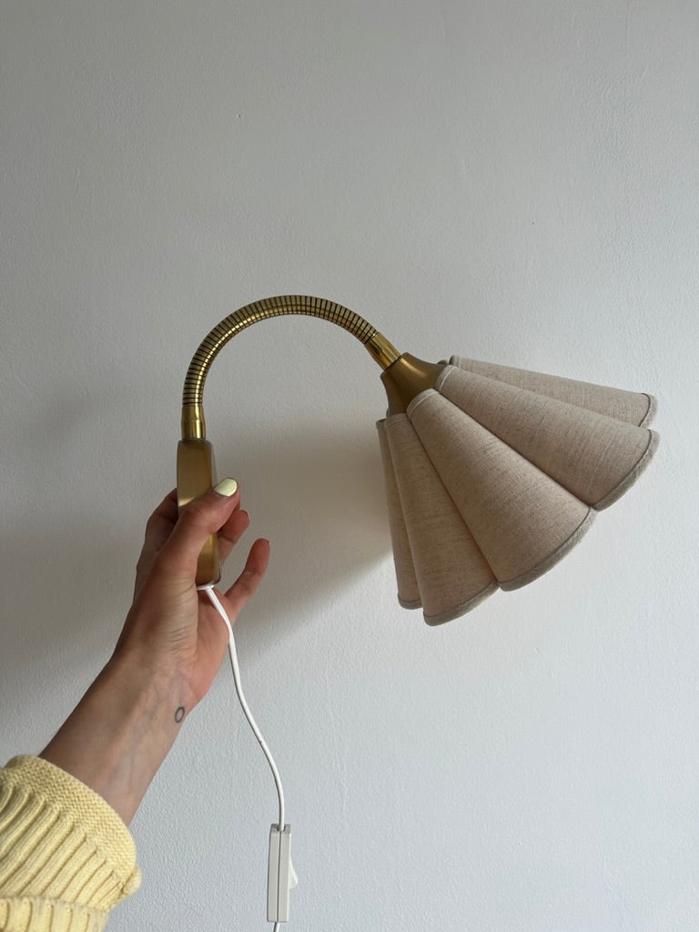 Swedish brass wall light with scallop shade