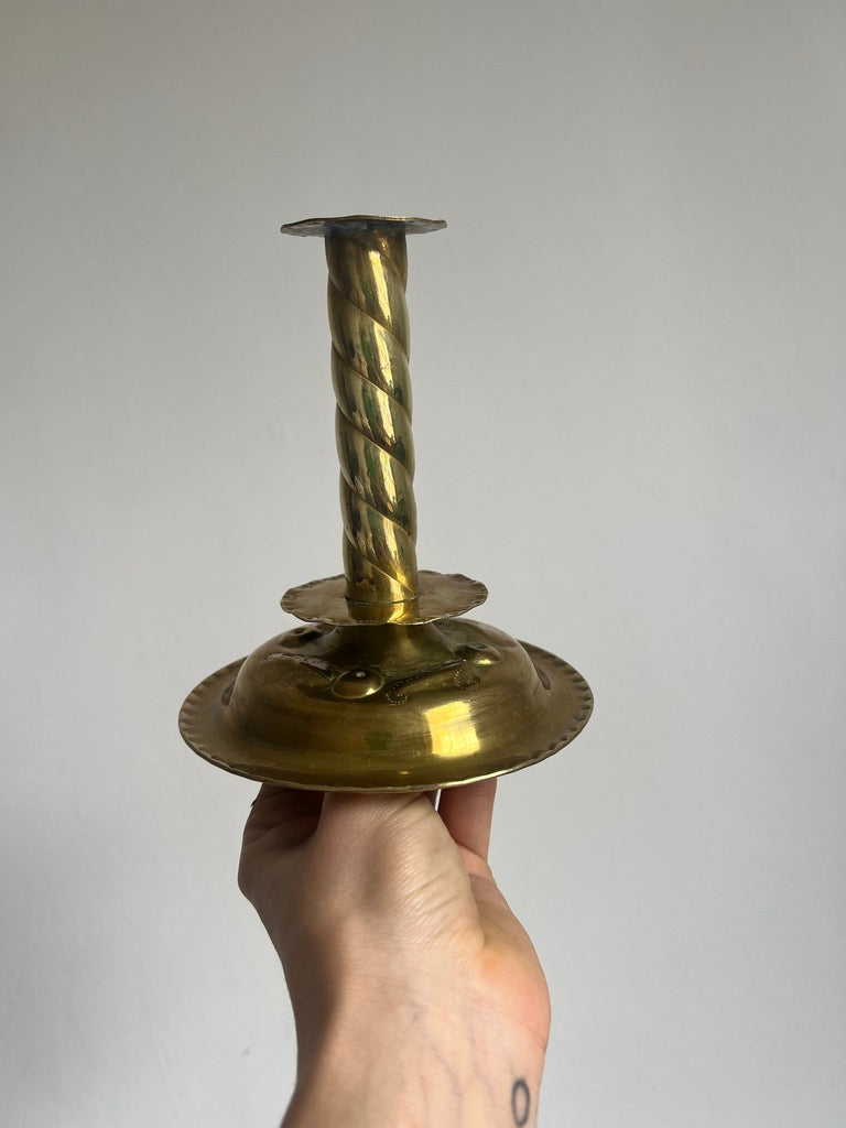 PAIR OF BRASS REPOUSSÉ CANDLE STICKS