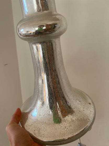 LARGE SILVER GLASS TABLE LAMP