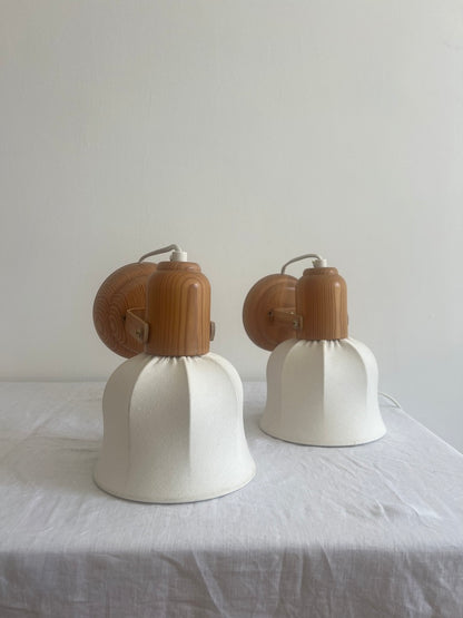 Pair of Swedish cocoon shade pine wall lights