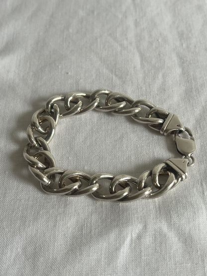 UNISEX ITALIAN SILVER HOLLOW CHUNKY CURB BRACELET